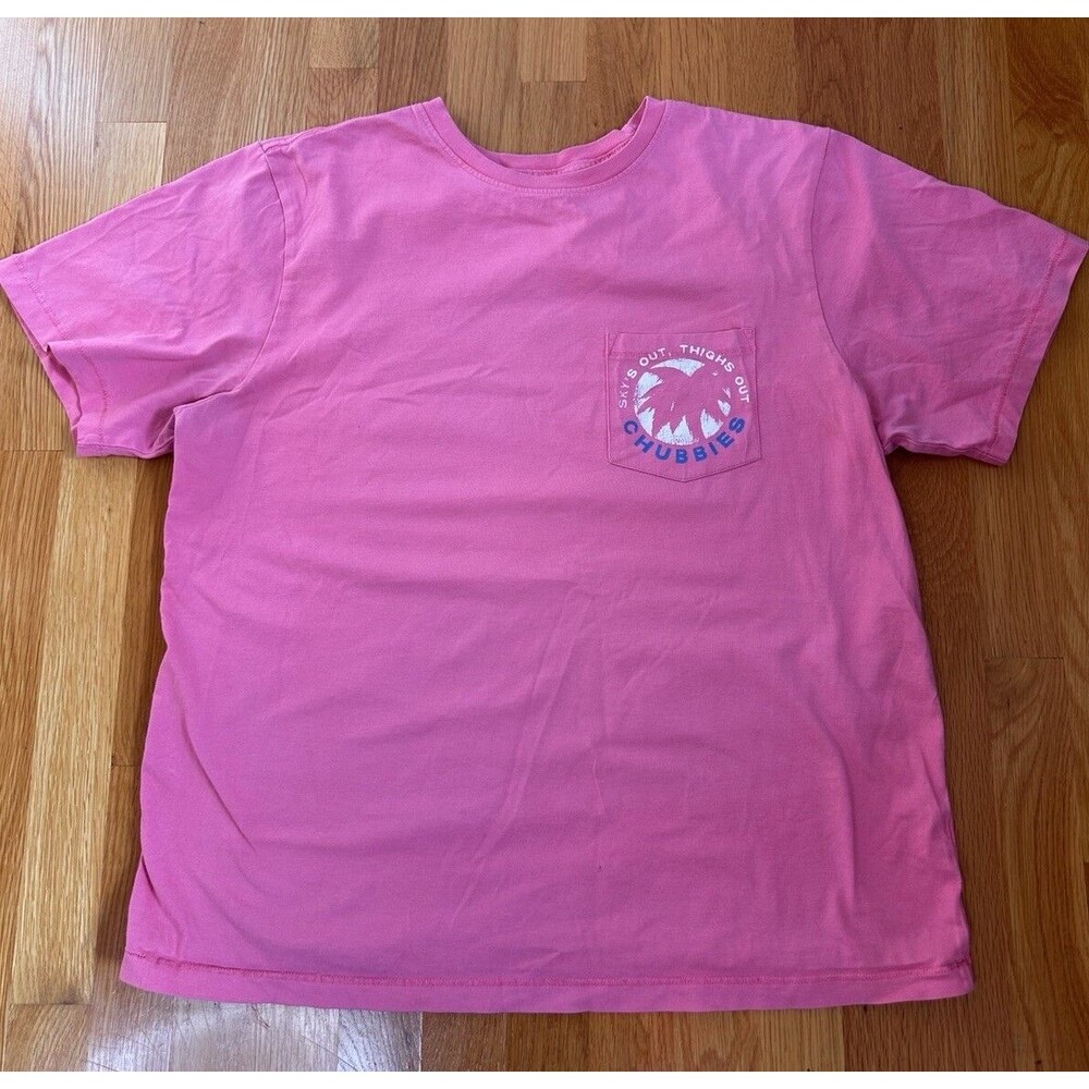 Chubbies Shirt Men's Large Pocket Graphic Tee The Relaxer Pink  Palm Tree